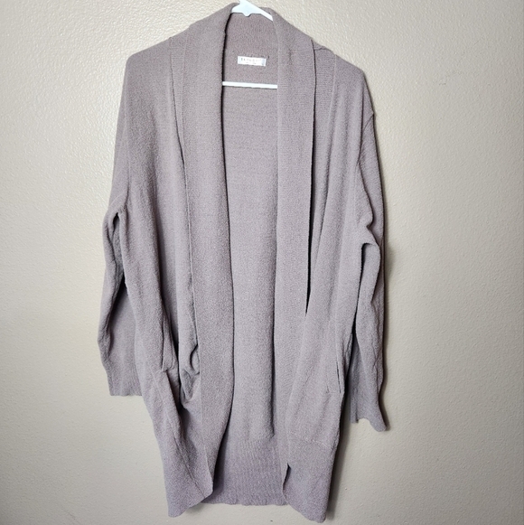 Ekouaer Sweaters - Ekouaer Beige Loungewear Open Shawl Collar Circle Cardigan w/Pockets-Size L